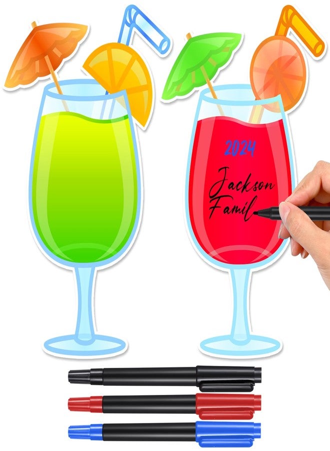 Konohan 2 Pcs Cruise Door Decorations Magnetic Fruit Drink Door Magnets with 3 Pcs Paint Pens Cruise Must Haves Cocktail Magnet Stickers for Carnival Birthday Refrigerator Decor(Mixed Color) - Image 1
