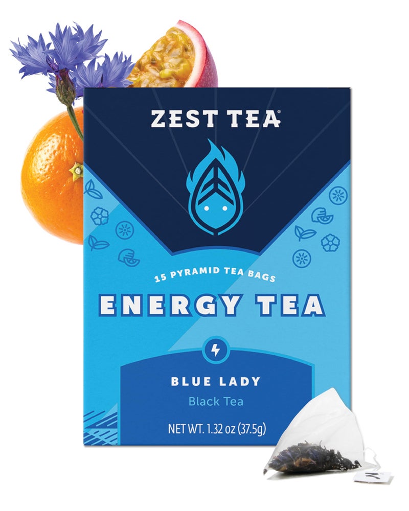 Zest Energy Tea Bags - Blue Lady Passion Fruit Black Tea - High Caffeine Tea for Morning Energy, Focus & Clarity - Natural Caffeinated Tea with 150mg Caffeine - 15Ct Box - Non-GMO & Keto Friendly - Image 1