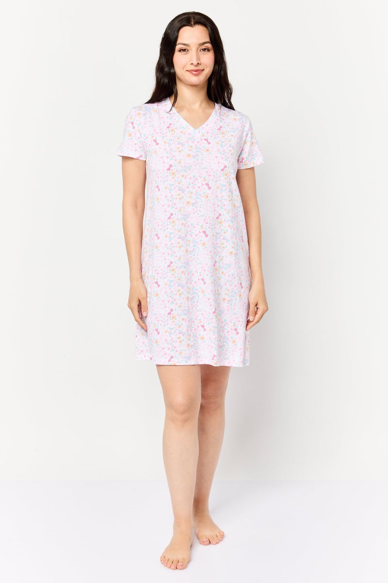 Celestial Dreams Women Floral Print Sleepwear Dress, Multicolor - Image 2