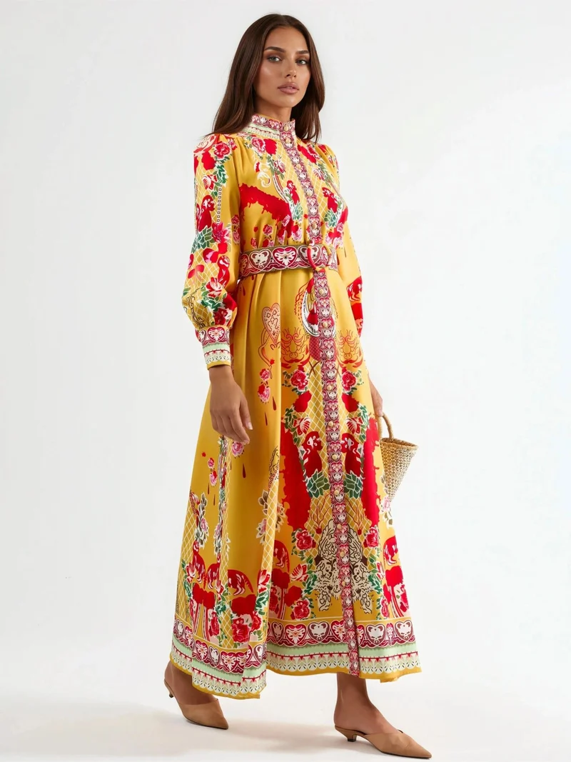 جينيفر Floral Belted Maxi Dress