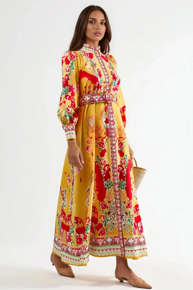 جينيفر Floral Belted Maxi Dress