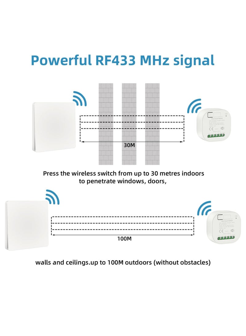 Luckam Smart Wall Light Switch, WiFi Smart Wireless Lights Switch Kit, 16A 250V 1-Way/ 2-Way(Switch&Receiver), No Wiring No Battery Waterproof Switch Compatible with Alexa & Google Assistant Timing Function - Image 5