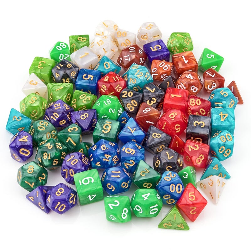 Awpeye 10 X 7 Polyhedral Dice Set (70 Pieces) for Dungeons and Dragons DND RPG MTG Table Games D4 D6 D8 D10 D% D12 D20 with 10 Pack Black Bags, 10 Colors - Image 3