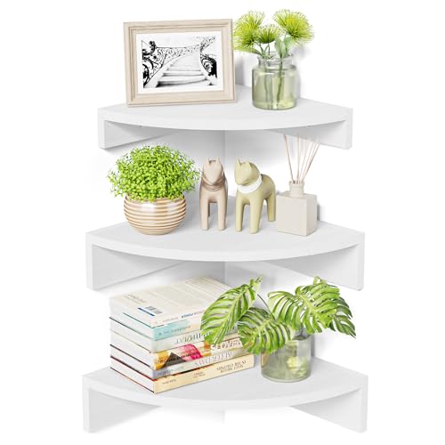 Alsonerbay Corner Shelf Floating Shelves White Rustic Corner Wall Shelf Set of 3 Small Corner Shelf Unit Wooden Floating Corner Shelves for Bedroom Living Room Office Bathroom