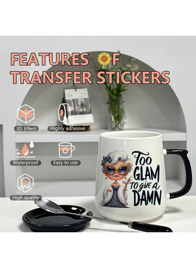 AFRITEE Cute Grandma UV DTF Stickers - 16 Sheets Funny Grandmother UV DTF Cup Wraps for 16 20 oz Tumbler, Fun Grandma Transfer Sticker Decal Grandson Shun Girl DIY Water Bottle Gift for Granny - Image 5