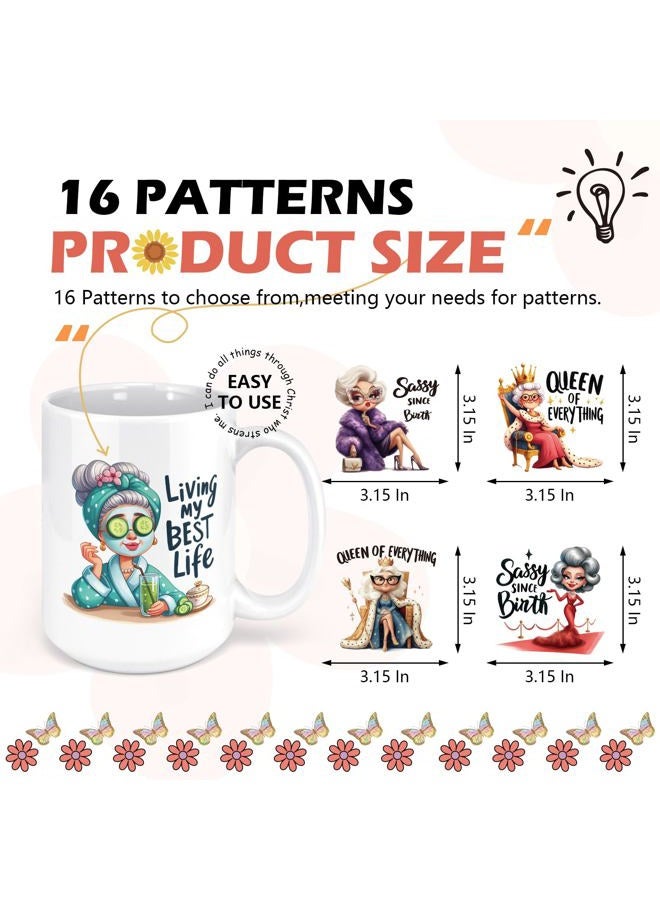AFRITEE Cute Grandma UV DTF Stickers - 16 Sheets Funny Grandmother UV DTF Cup Wraps for 16 20 oz Tumbler, Fun Grandma Transfer Sticker Decal Grandson Shun Girl DIY Water Bottle Gift for Granny - Image 4