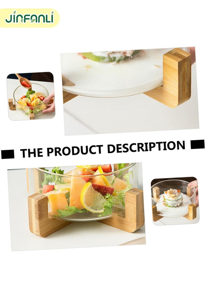 JINFANLI Simple Glass Bowl Salad Serving Bowl Wooden Base Environmental Protection for Fruits Biscuits，Room Dexoration - Image 4