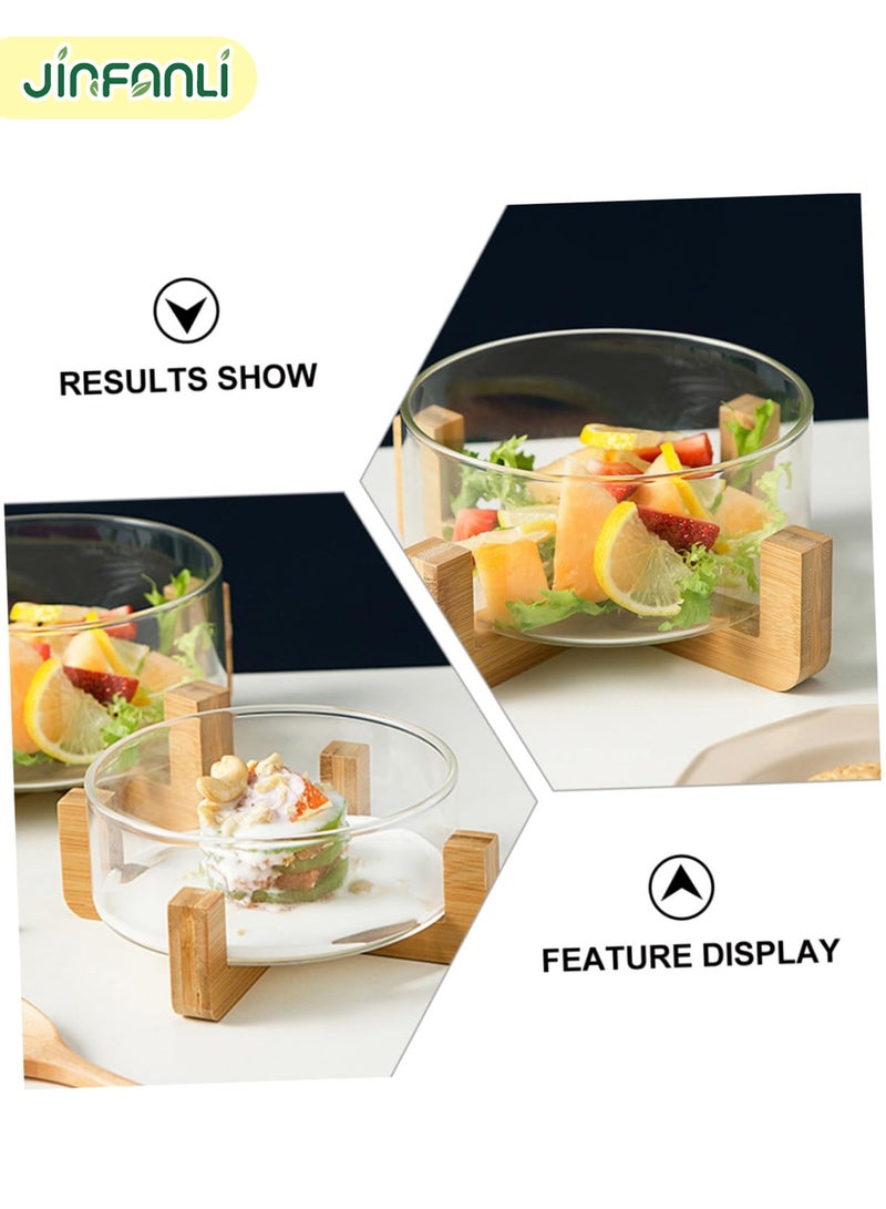 JINFANLI Simple Glass Bowl Salad Serving Bowl Wooden Base Environmental Protection for Fruits Biscuits，Room Dexoration - Image 3