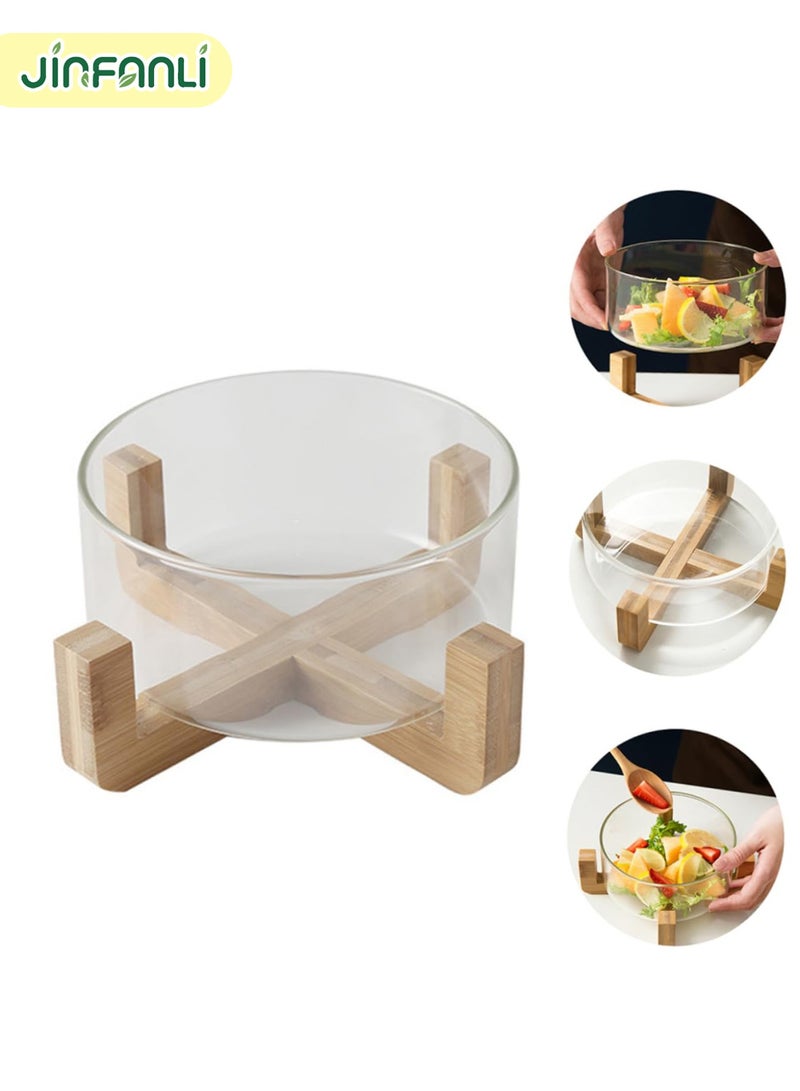 JINFANLI Simple Glass Bowl Salad Serving Bowl Wooden Base Environmental Protection for Fruits Biscuits，Room Dexoration - Image 5