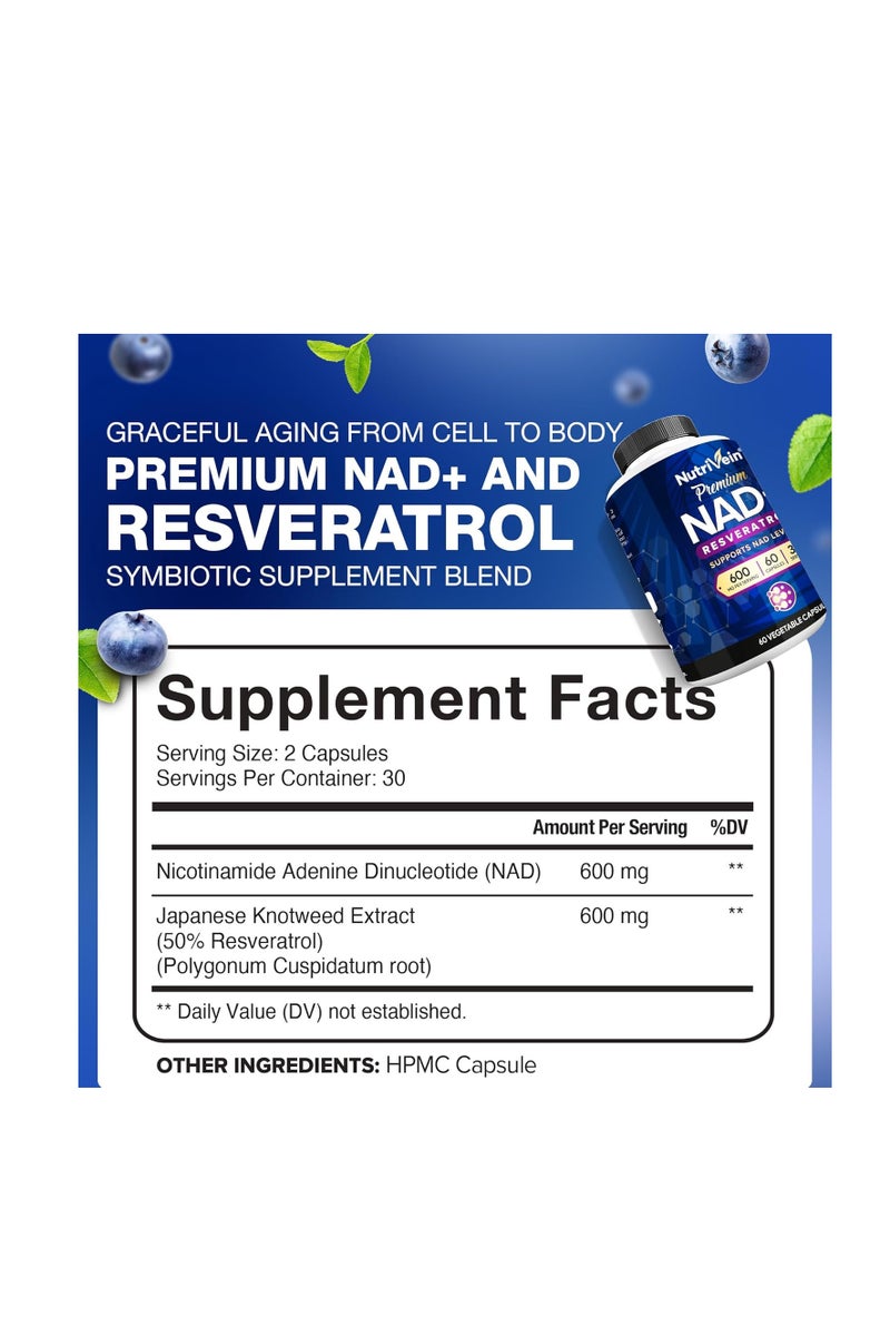 Nutrivein NAD+ Resveratrol 600mg 60 Capsules - Image 2