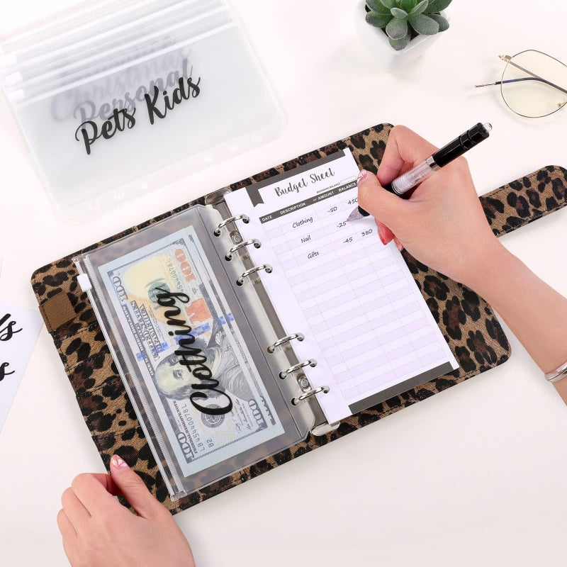 SKYDUE A6 Budget Binder with Zipper Envelopes, Money Organizer for Cash with 12Pcs Expense Budget Sheet & 24Pcs Stickers, Cash Envelopes for Budgeting and Saving - Image 5