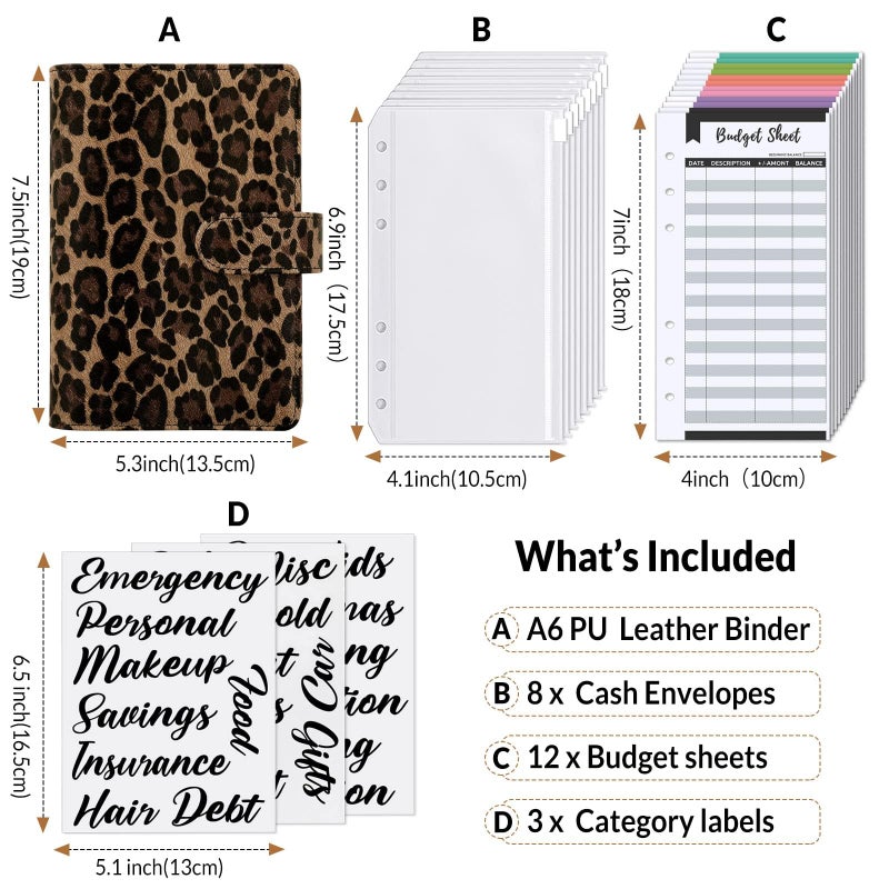 SKYDUE A6 Budget Binder with Zipper Envelopes, Money Organizer for Cash with 12Pcs Expense Budget Sheet & 24Pcs Stickers, Cash Envelopes for Budgeting and Saving - Image 2