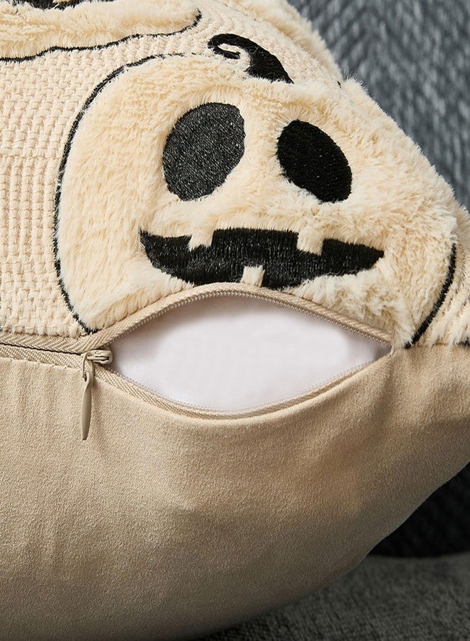 DFXSZ Halloween Pillow Covers 18x18 inch Set of 2 Black Beige Halloween Pumpkins Throw Pillow Cases Soft Plush Faux Fur Wool Couch Cushion Case for Chair Sofa Living Room Home Decor PTK057B18 - Image 3