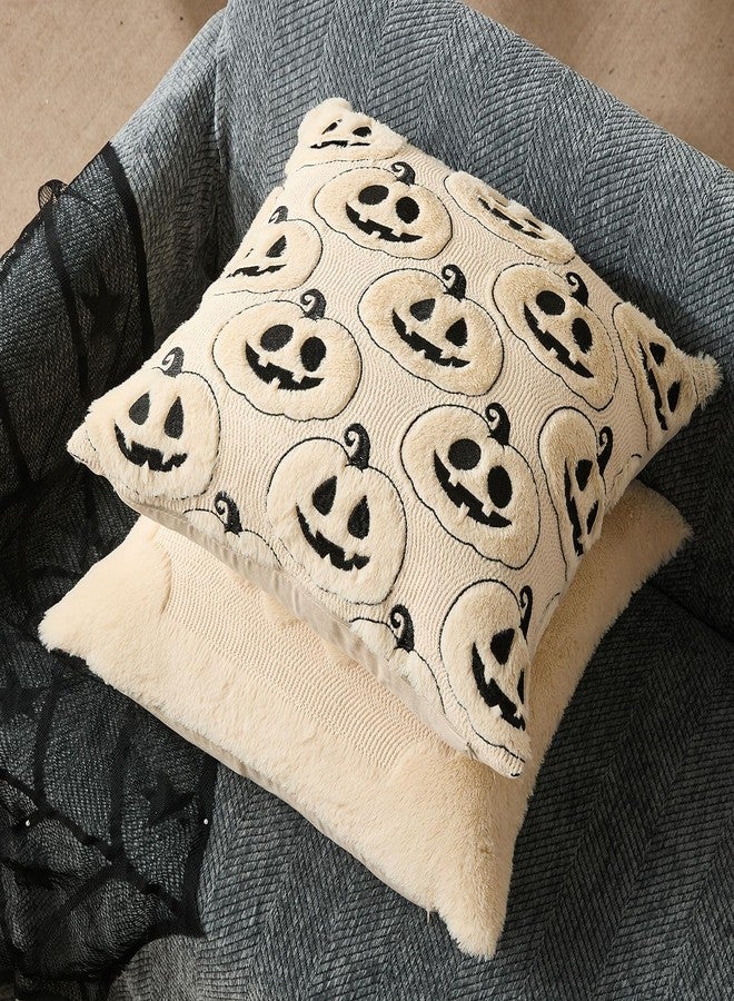 DFXSZ Halloween Pillow Covers 18x18 inch Set of 2 Black Beige Halloween Pumpkins Throw Pillow Cases Soft Plush Faux Fur Wool Couch Cushion Case for Chair Sofa Living Room Home Decor PTK057B18 - Image 5