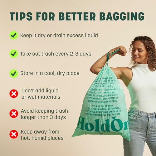 HoldOn 13Gallon Trash Bags Plantbased Tall Kitchen Trash Bags with Drawstring Handles for Tall Trash Bins Heavyduty and Compostable Large Trash Bags 40 bags - Image 5