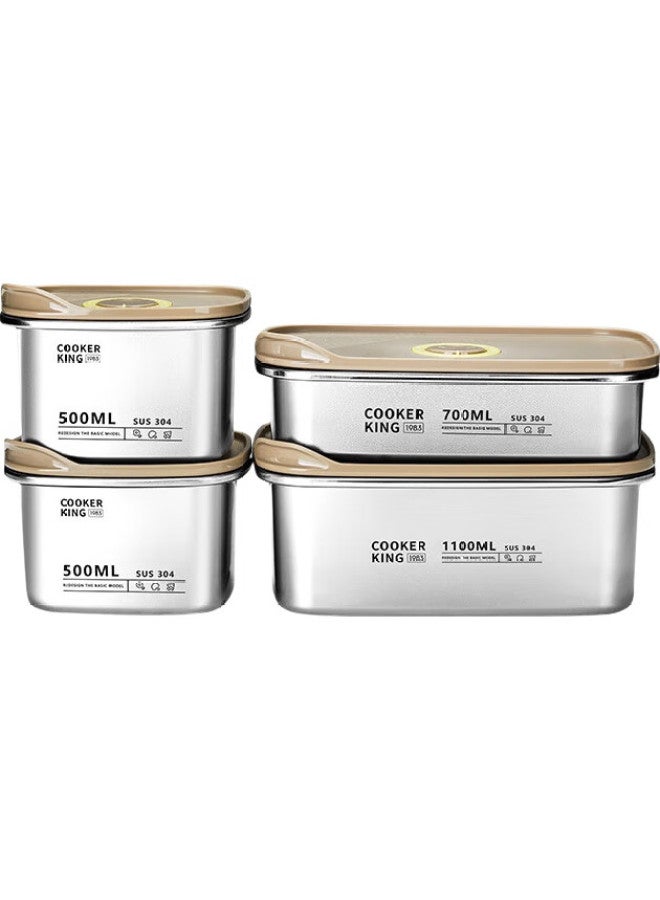 COOKER KING Chuidahuang 304 Stainless Steel Food Storage Containers, Vacuum-sealed Fresh-keeping Airtight Storage Boxes, Lunch Box Set, Large Size, 4-piece Set - Image 2