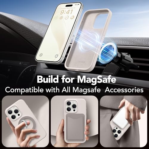 GONEZ for iPhone 15 Pro Max Case Silicone, Compatible with Magsafe, Camera Protector + Screen Protector, Soft Anti-Scratch Microfiber Lining, Liquid Silicone Shockproof Phone Cover, Stone - Image 4