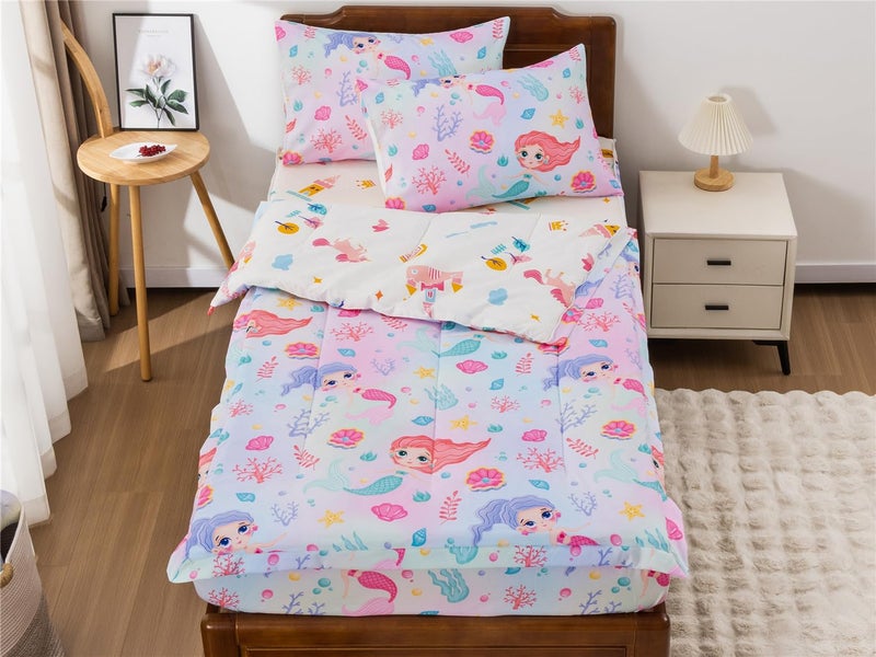 NTBED مجموعة أغطية سرير بطبعة حورية البحر NTBED بتصميم سحاب خفيف الوزن للأطفال الفتيات مع ملاءة مطابقة وأغطية وسائد، متعدد الألوان - Image 2