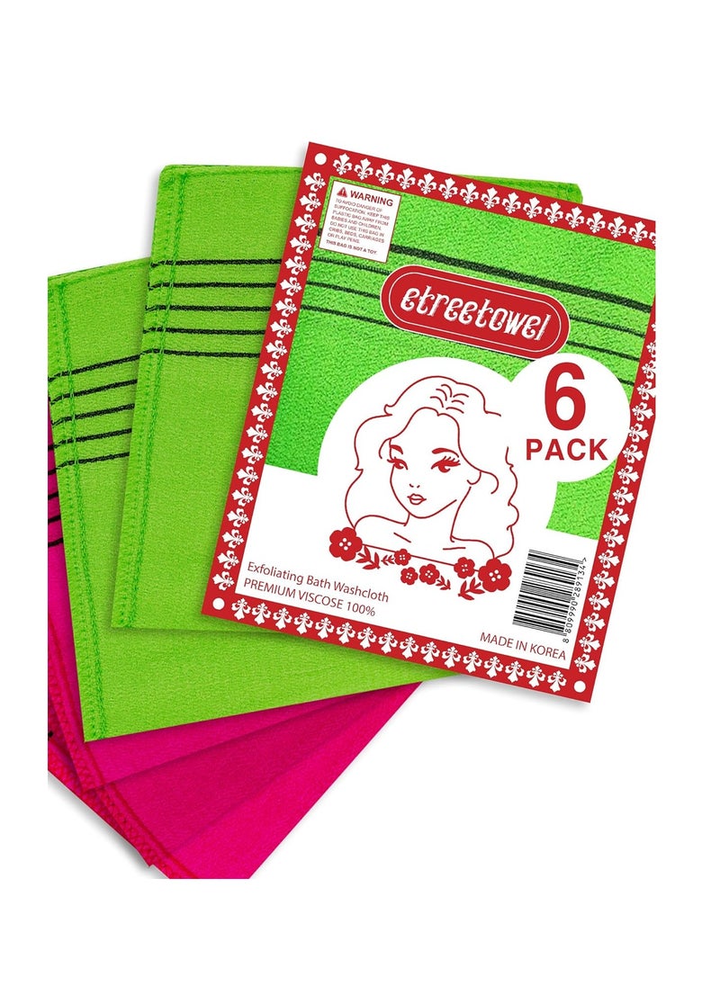 etreetowel - Anti-Shrink Korean Asian Exfoliating Bath Washcloths Mitt Scrub for Body washcloth Glove Premium Viscose Rayon Onsen Towel (6PACK) - Image 1