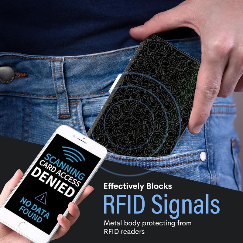 Storite حافظة بطاقات معدنية محمية بتقنية RFID بتصميم سحابي أسود مع 8 فتحات للبطاقات للرجال والنساء (9.5 × 6.5 × 1.5 سم) - Image 5
