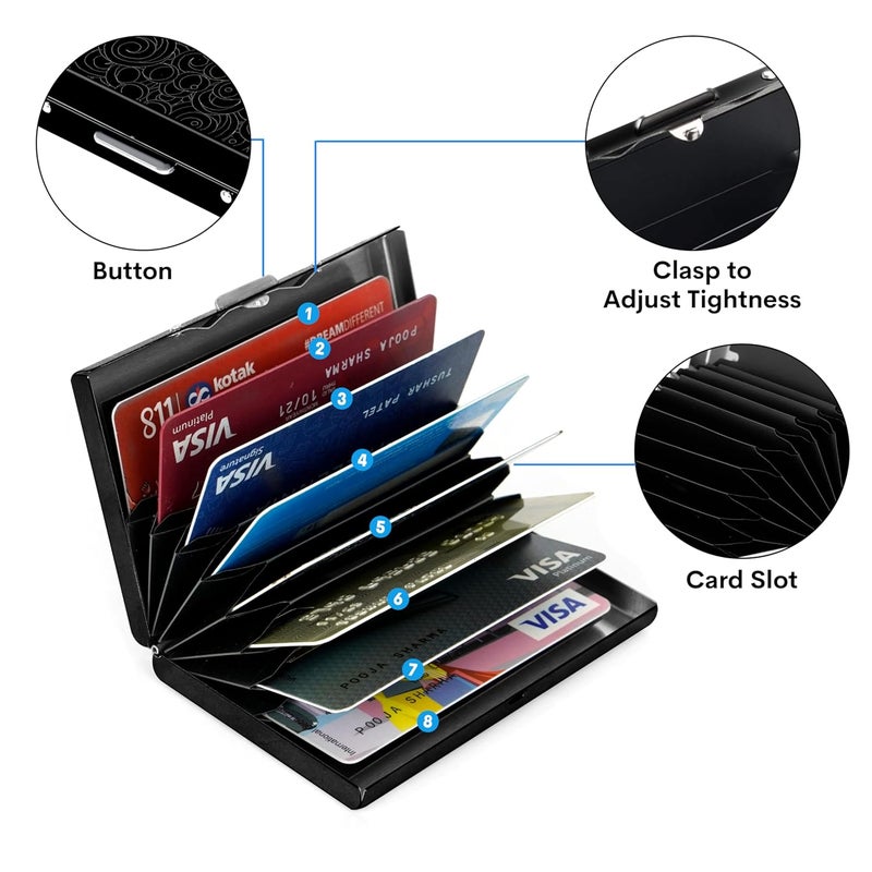 Storite حافظة بطاقات معدنية محمية بتقنية RFID بتصميم سحابي أسود مع 8 فتحات للبطاقات للرجال والنساء (9.5 × 6.5 × 1.5 سم) - Image 3