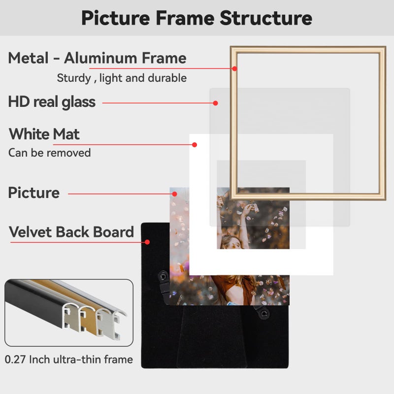 Fkvat 4X4 Picture Frame Set Of 4  Matted Brass Simple Modern Brushed Thin Aluminum Metal Square Photo Frame Fits 3X3 With Mat Or 4 X 4 Without Mat Display For Tabletop Or Wall Collage - Image 2