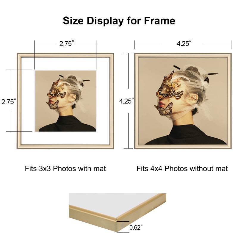 Fkvat 4X4 Picture Frame Set Of 4  Matted Brass Simple Modern Brushed Thin Aluminum Metal Square Photo Frame Fits 3X3 With Mat Or 4 X 4 Without Mat Display For Tabletop Or Wall Collage - Image 3