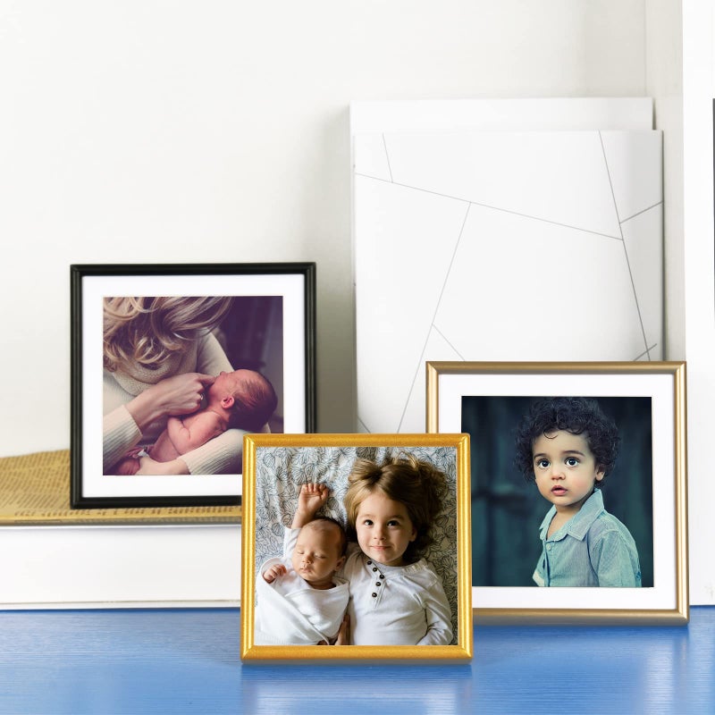 Fkvat 4X4 Picture Frame Set Of 4  Matted Brass Simple Modern Brushed Thin Aluminum Metal Square Photo Frame Fits 3X3 With Mat Or 4 X 4 Without Mat Display For Tabletop Or Wall Collage - Image 5