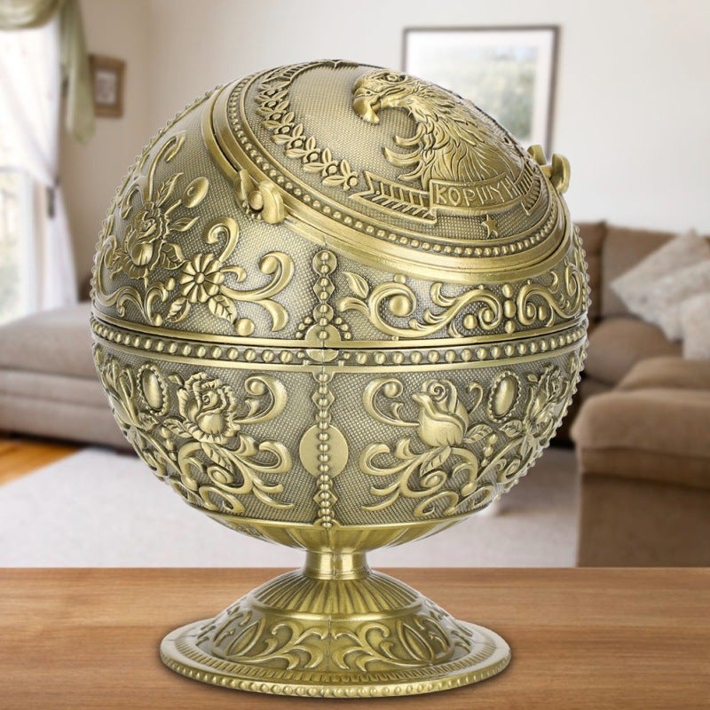 Retro Ashtray Zinc Alloy: Fade-Free Oxidation-Resistant Wear-Resistant Easy To Clean - Globe Pattern Eagle Embossment Decorative Ashtray for Home Hotel Senior Club Smokers - Image 4