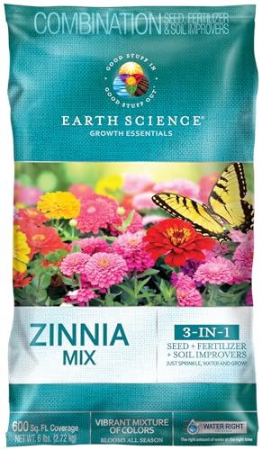 Earth Science Zinnia Wildflower Mix—6lb – 3-in-1 Seeds Plant Food & Soil Conditioner – Non-GMO Vibrant Blooming Flowers for Gardens Low Maintenance Attracts Pollinators – Covers 600 Sq Ft Eco-Friendly - Image 1