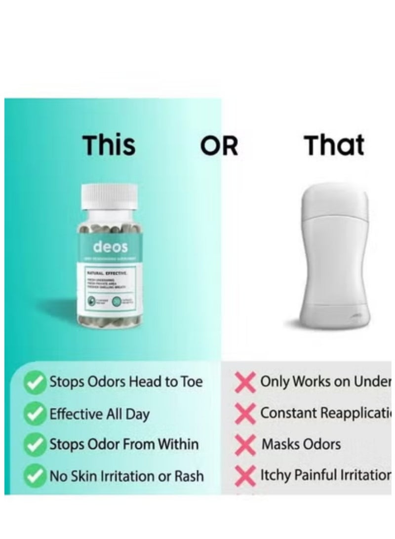 ديوس كبسولات DEOS المضادة للعرق للجسم كاملاً – تحكم طبيعي بالرائحة لمدة 30 يوماً للرجال والنساء – مكمل ثقة الجسم - Image 4