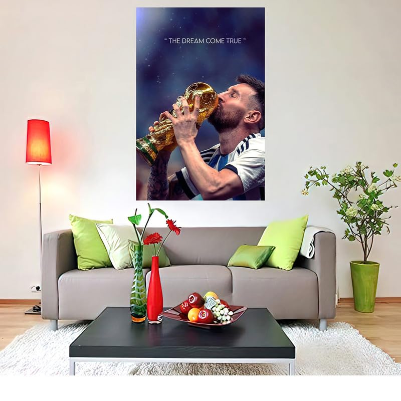 wallpics SOCCER SUPERSTAR LIONEL MESSI DREAMS COME TRUE MESSI POSTER FOOTBALL STAR SOCCER LEGEND Wall Art Print Post Gym Inspiring Sports Poster vinylMulticolor Unframed 24x36 inch - Image 1