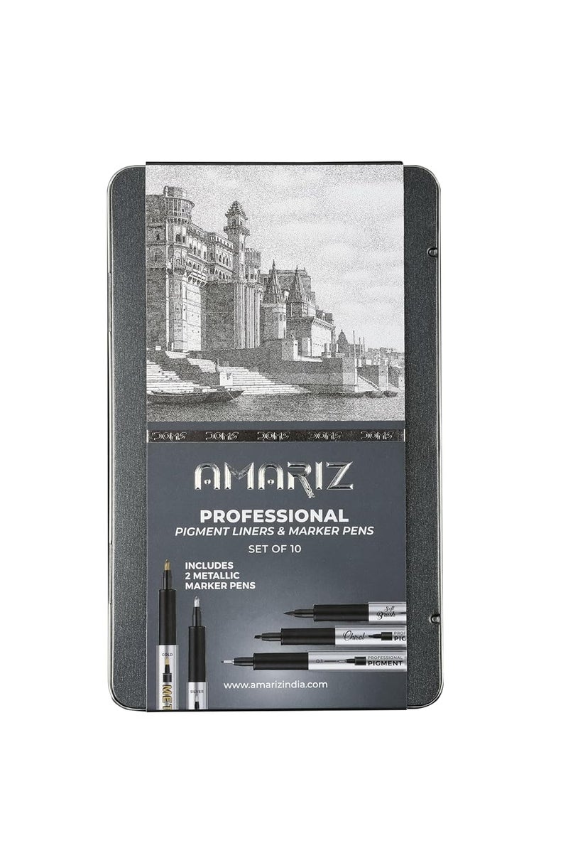 AMARIZ Doms Pigment Fine Point Liner & Marker Set Of 10, Black - Image 2