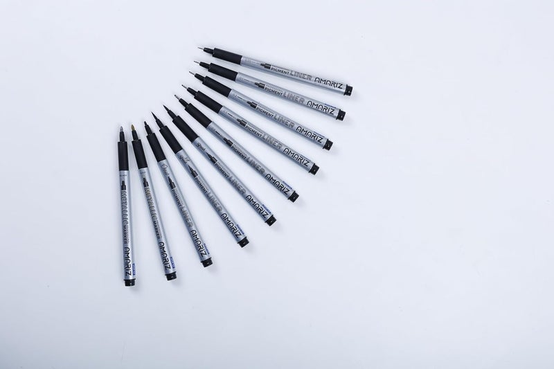 AMARIZ Doms Pigment Fine Point Liner & Marker Set Of 10, Black - Image 3