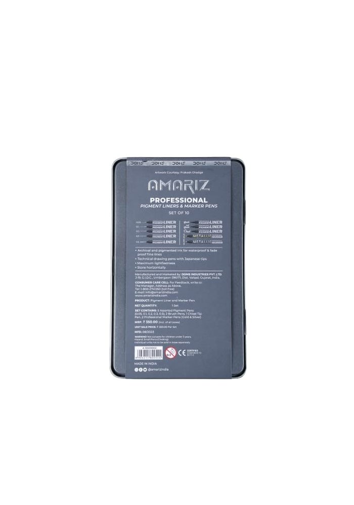 AMARIZ Doms Pigment Fine Point Liner & Marker Set Of 10, Black - Image 4