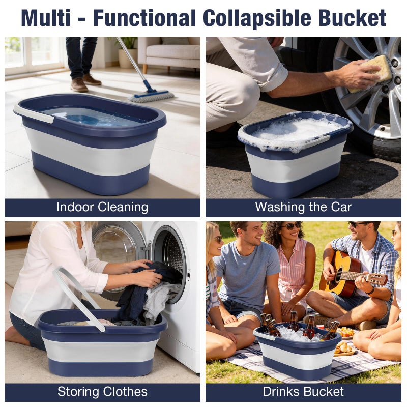 IERGOST Collapsible Mop Bucket with Handle Portable Silicone Square Wash Bucket for Car Washing Laundry Storage Cleaning Camping Fishing,Space-Saving Plastic Bucket Single Pack - Image 2