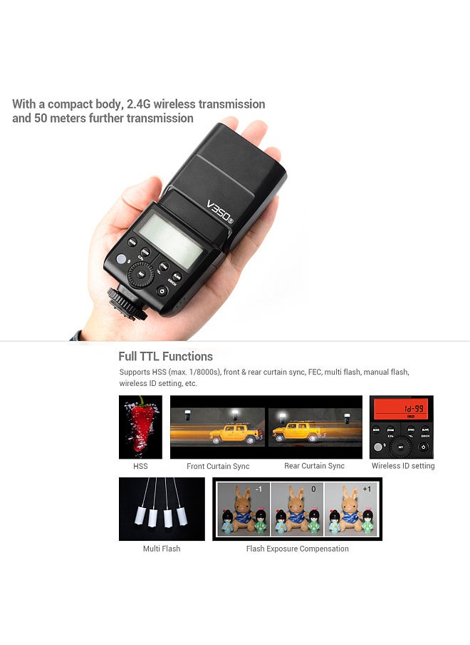 Godox - V350S Compact Size 2.4G Wireless Speedlite Master/ Slave Camera Flash TTL 1/8000s HSS Built-in 2000mAh Li-ion Battery with Battery Charger - Image 1