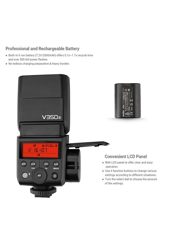 Godox - V350S Compact Size 2.4G Wireless Speedlite Master/ Slave Camera Flash TTL 1/8000s HSS Built-in 2000mAh Li-ion Battery with Battery Charger - Image 1