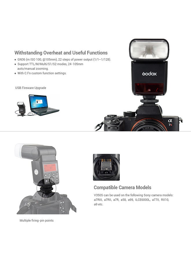 Godox - V350S Compact Size 2.4G Wireless Speedlite Master/ Slave Camera Flash TTL 1/8000s HSS Built-in 2000mAh Li-ion Battery with Battery Charger - Image 1