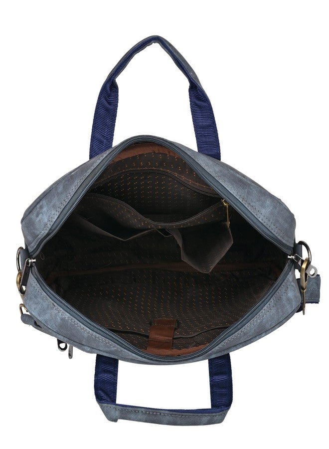 FONSIE Laptop Bag 18 Inch Supports 15.6 laptop, expandable compartment with sling strap, For Men and Women Office Messenger Bag, Notebook, Tab, Handbag Slim Design (Blue Denim) PU Leather for gift. - Image 3