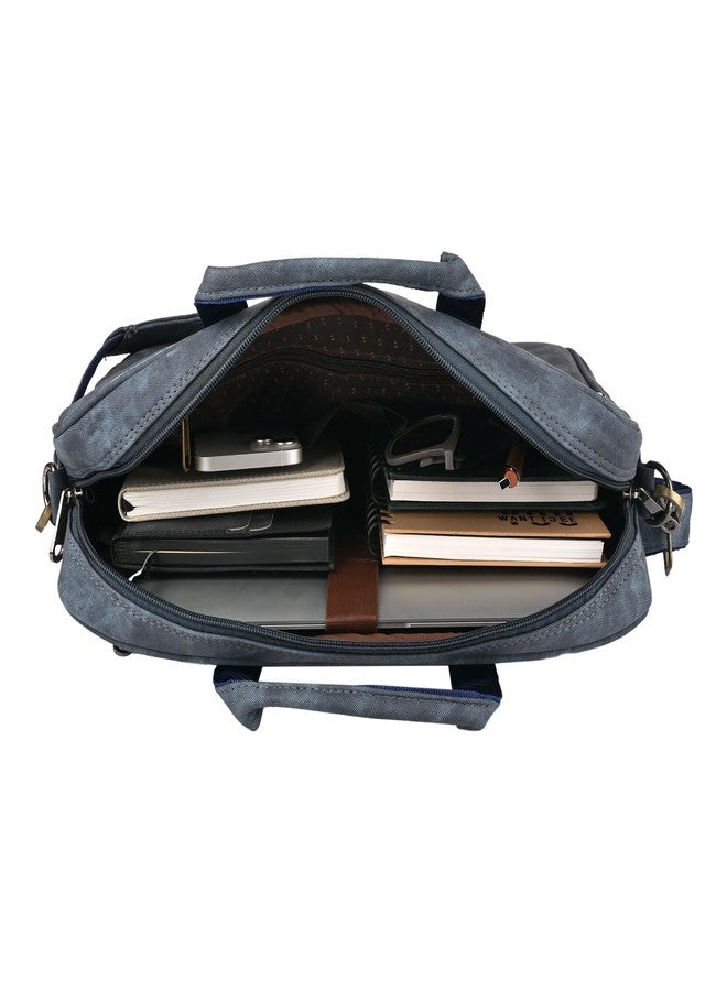 FONSIE Laptop Bag 18 Inch Supports 15.6 laptop, expandable compartment with sling strap, For Men and Women Office Messenger Bag, Notebook, Tab, Handbag Slim Design (Blue Denim) PU Leather for gift. - Image 2