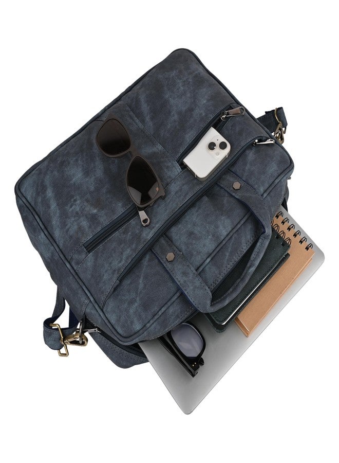 FONSIE Laptop Bag 18 Inch Supports 15.6 laptop, expandable compartment with sling strap, For Men and Women Office Messenger Bag, Notebook, Tab, Handbag Slim Design (Blue Denim) PU Leather for gift. - Image 4