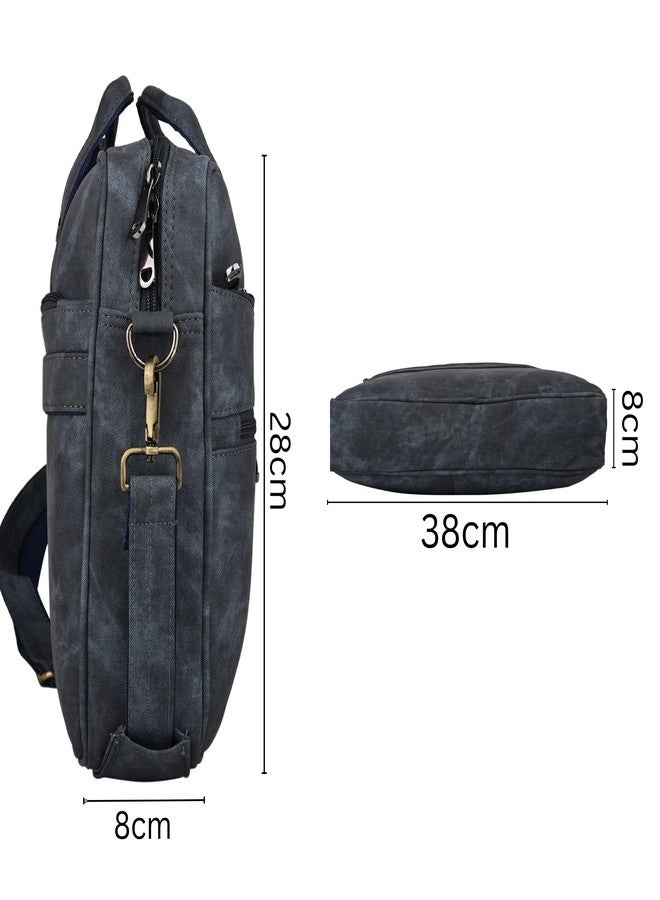 FONSIE Laptop Bag 18 Inch Supports 15.6 laptop, expandable compartment with sling strap, For Men and Women Office Messenger Bag, Notebook, Tab, Handbag Slim Design (Blue Denim) PU Leather for gift. - Image 5