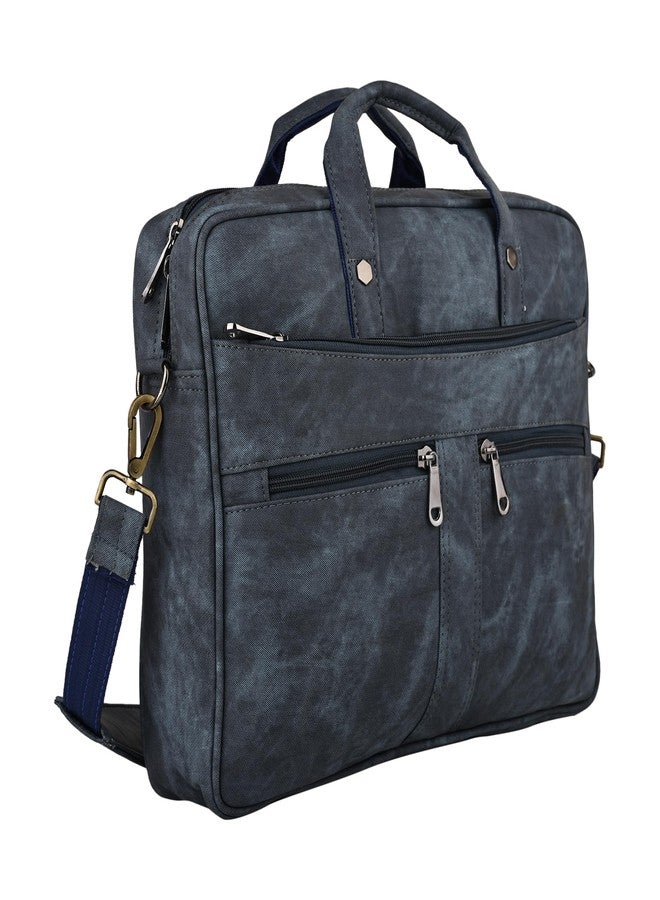 FONSIE Laptop Bag 18 Inch Supports 15.6 laptop, expandable compartment with sling strap, For Men and Women Office Messenger Bag, Notebook, Tab, Handbag Slim Design (Blue Denim) PU Leather for gift. - Image 1