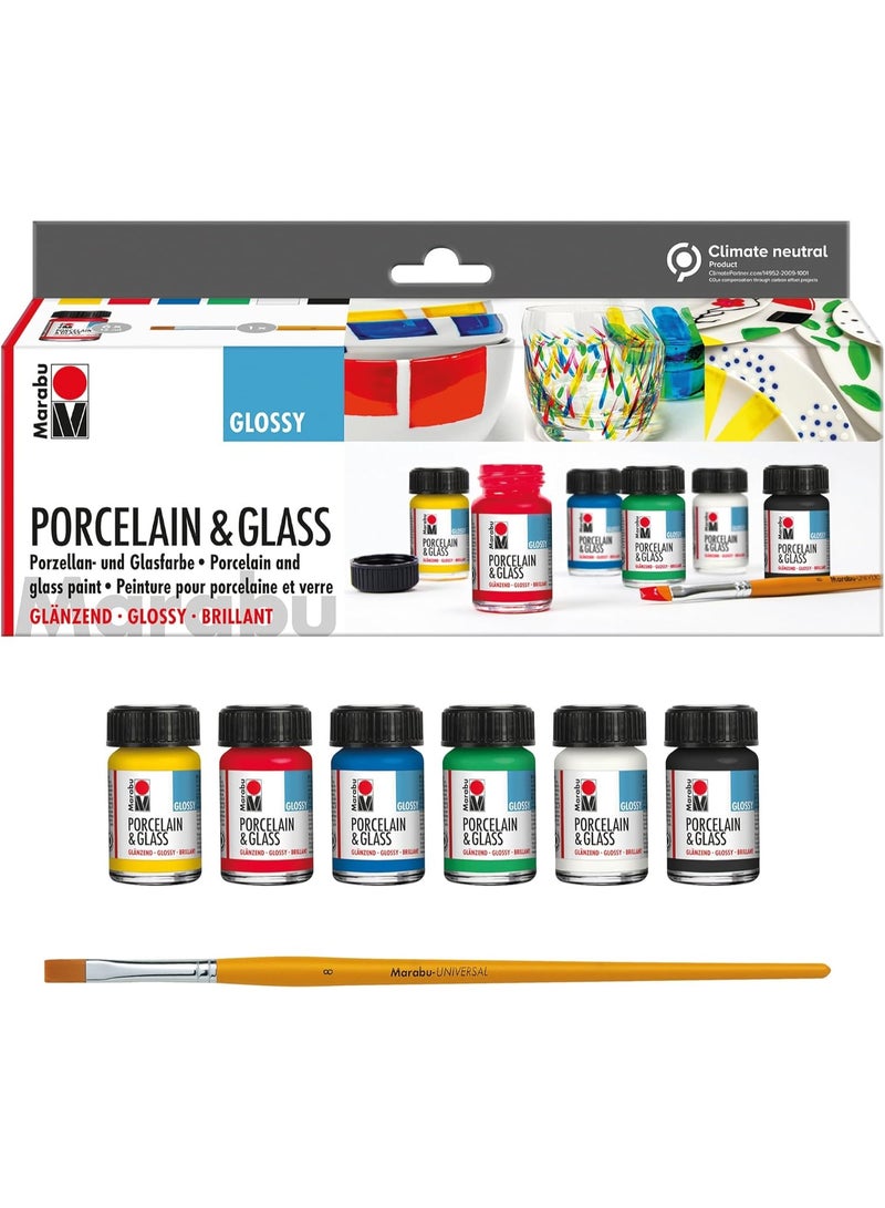 Marabu Brillant Porcelain & Glass Water-Based Glossy Paint Set 6 X 15 ML - Image 1