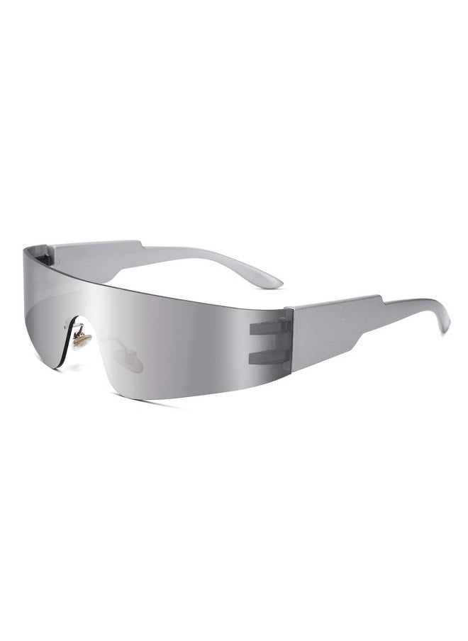 COASION - Wrap Around Sunglasses For Women Men Trendy Rimless Futuristic Shades Y2K Shield Flat Top Fashion Eyeglasses (Silver Silver Mirrored) - Image 1