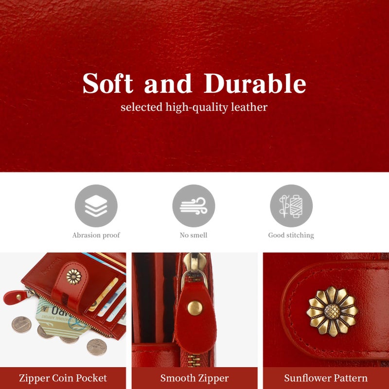 Blucoay Leather Wallet Women,RFID Blocking Womens Wallet Bifold Compact Card Holder Small Wallet for Women with Removable ID Window Winered - Image 5