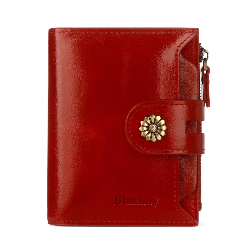 Blucoay Leather Wallet Women,RFID Blocking Womens Wallet Bifold Compact Card Holder Small Wallet for Women with Removable ID Window Winered - Image 1