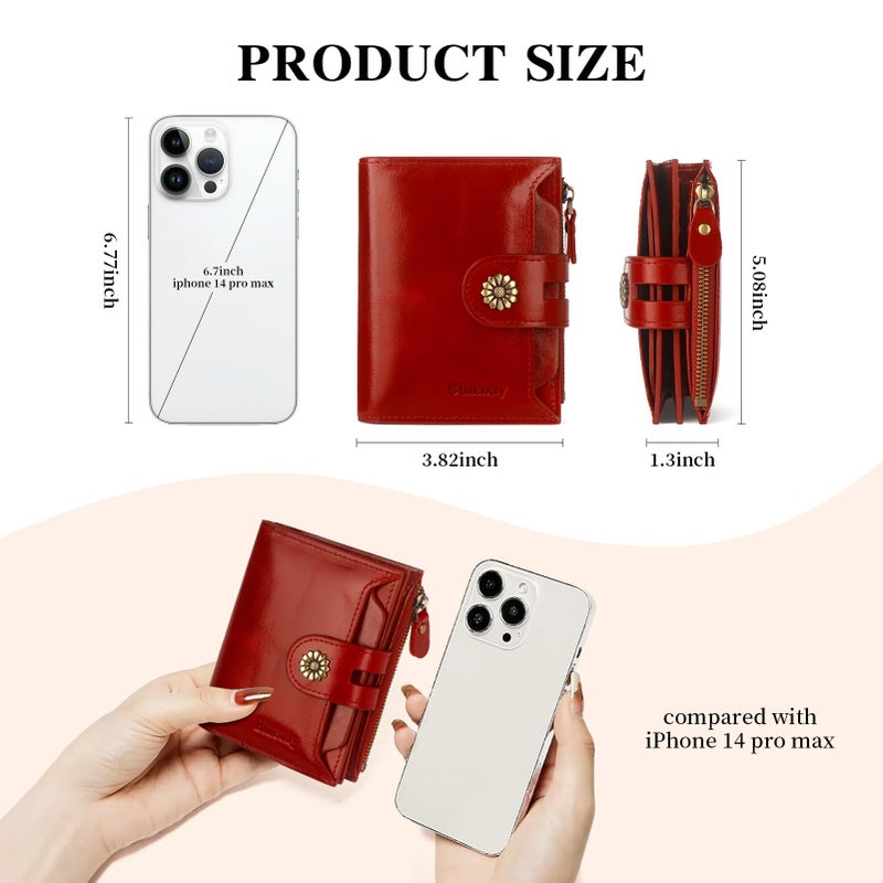 Blucoay Leather Wallet Women,RFID Blocking Womens Wallet Bifold Compact Card Holder Small Wallet for Women with Removable ID Window Winered - Image 3