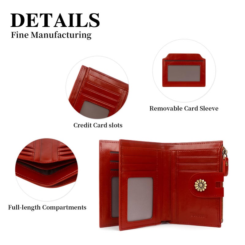 Blucoay Leather Wallet Women,RFID Blocking Womens Wallet Bifold Compact Card Holder Small Wallet for Women with Removable ID Window Winered - Image 4